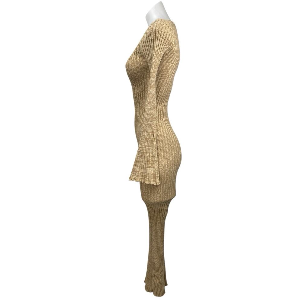 Charlie Holiday Beige Long Sleeve Ribbed Knit Sculpt Maxi Bodycon Dress Size 2 - Picture 2 of 4